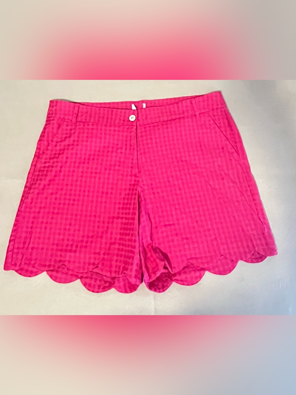 Pink Women’s Shorts small Geometric Circle Print Scallop Hem Stretch 20/22